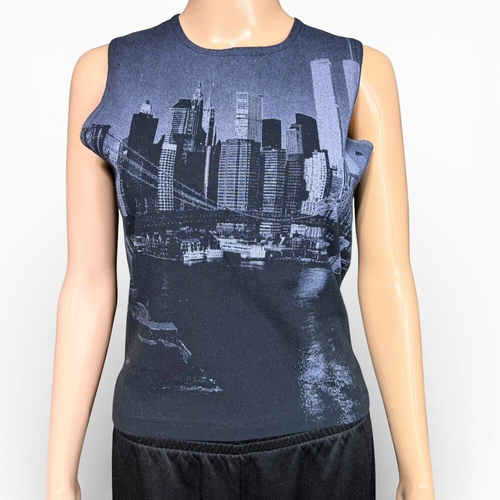 Y2K 90s Vintage Tangents Womens New York City Scape Tank Top Twin Towers Medium - Picture 2 of 9